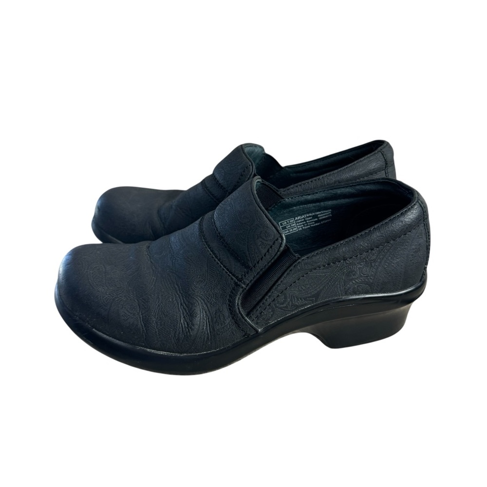 Ariat Expert Womens Embossed Leather Nurse Clogs Black Slip-On Shoes Size 7.5B